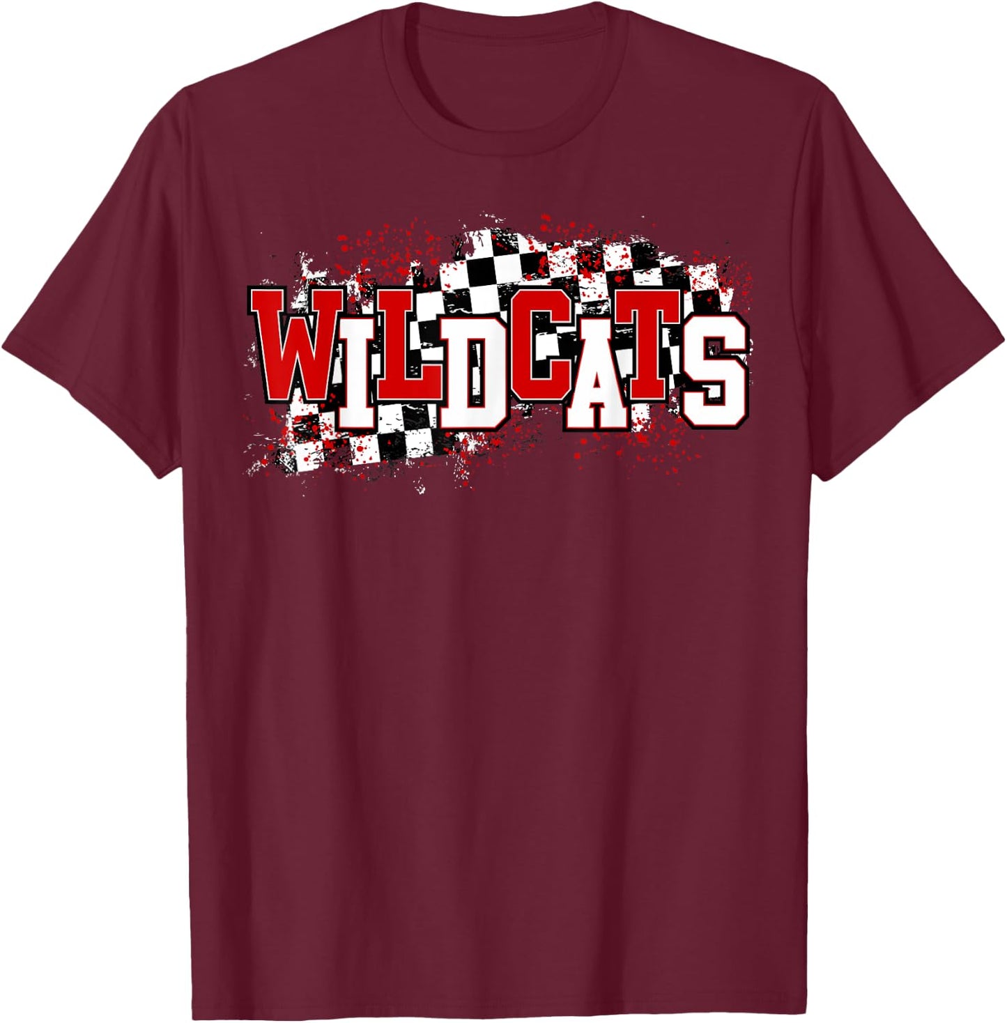 Red Wildcats School Spirit Wildcat Pride Checkered Teacher Men Women Girls Kids T-Shirt - T-Shirt | Maroon
