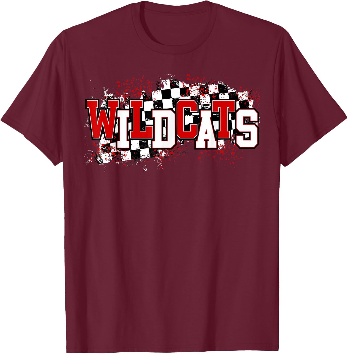 Red Wildcats School Spirit Wildcat Pride Checkered Teacher Men Women Girls Kids T-Shirt - T-Shirt | Maroon