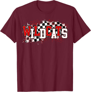 Red Wildcats School Spirit Wildcat Pride Checkered Teacher Men Women Girls Kids T-Shirt - T-Shirt | Maroon