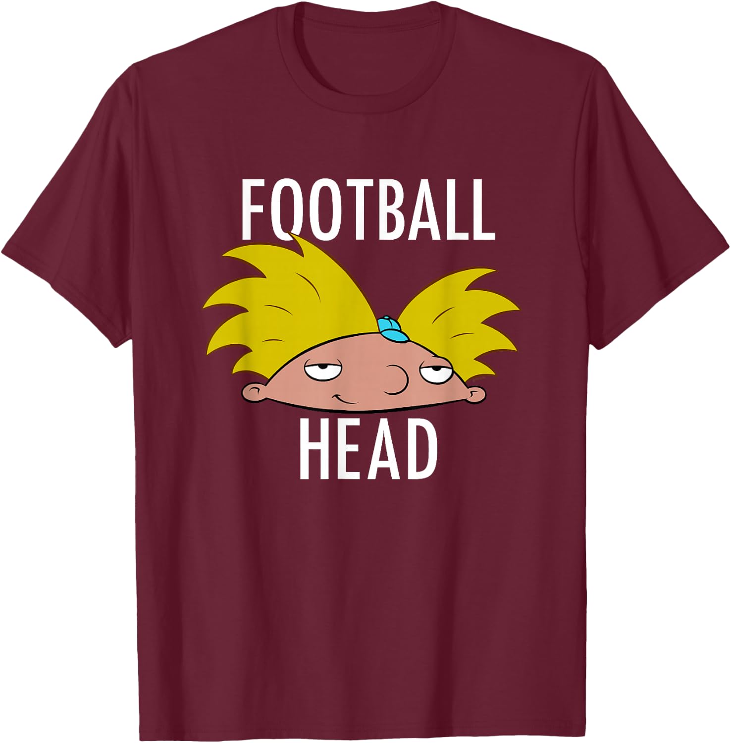 Hey Arnold! Iconic Arnold Football Head Big Chest Portrait T-Shirt - T-Shirt | Maroon