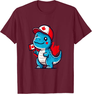Canada Kids Flag Funny Blue Dinosaur Toddler Flag T-Shirt - T-Shirt | Maroon