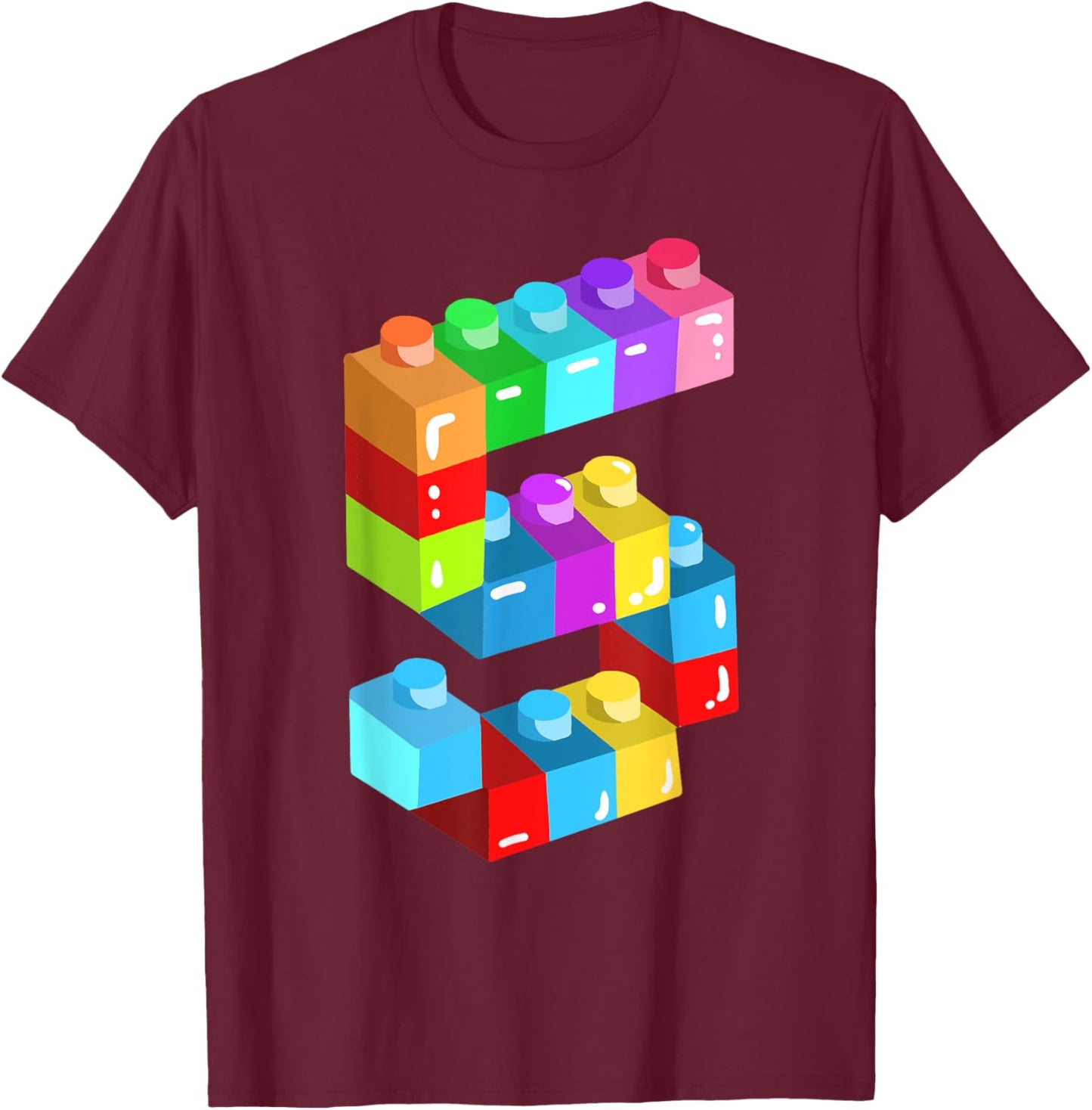 Kids Building Blocks Bricks 5 Years Old 5th Birthday Boys T-Shirt - T-Shirt | Maroon