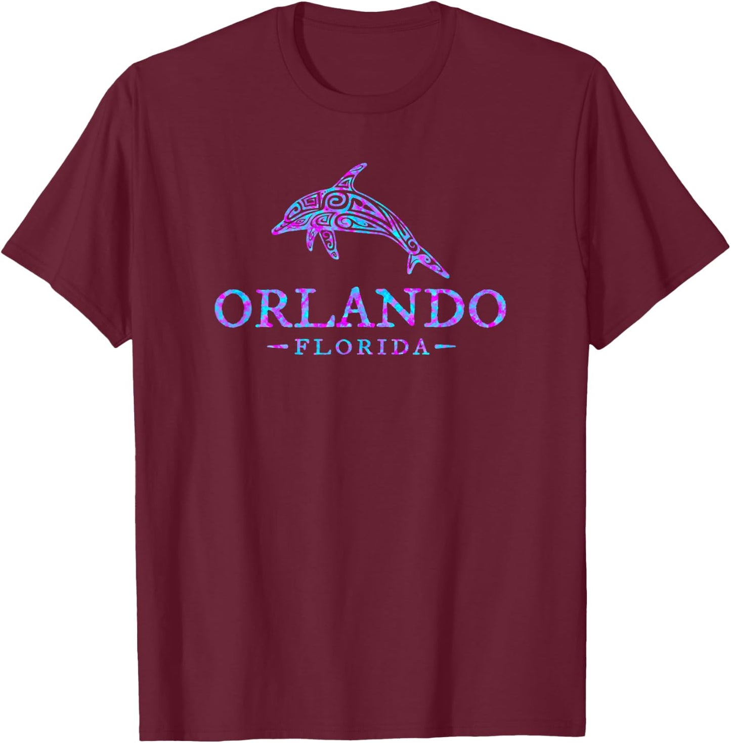 Orlando Florida Tie Dye Dolphin Girls Boys Vacation Souvenir T-Shirt - T-Shirt | Maroon