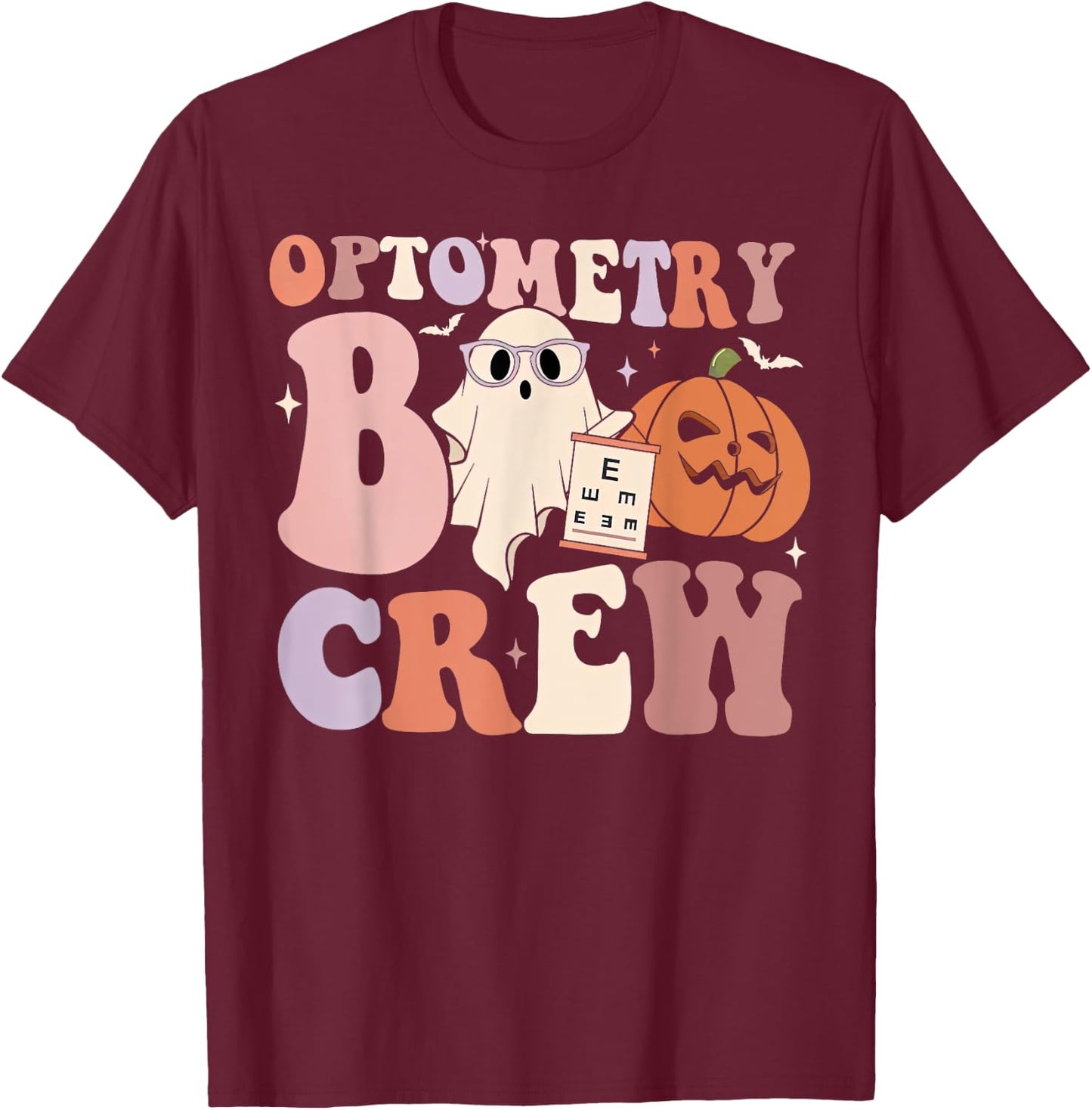 Retro Optometry Boo Crew Optometrist Ghost Pumpkin Halloween T-Shirt - T-Shirt | Maroon