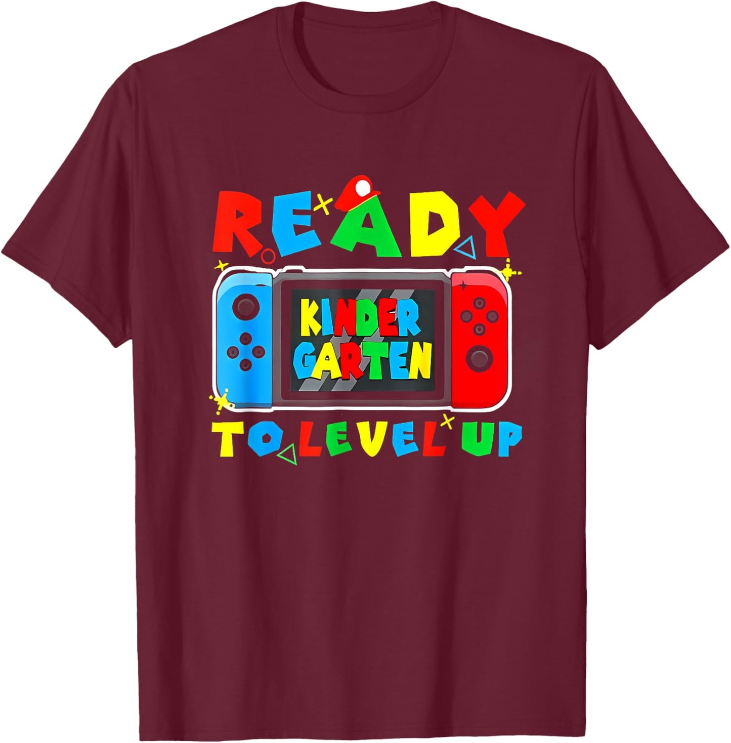 Retro Back To School Kindergarten Ready To Level Up Gamer T-Shirt - T-Shirt | Maroon