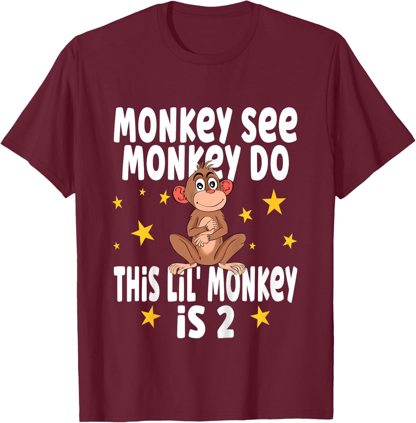 Kids Monkey See Monkey Do This Lil Monkey Is 2 Birthday Party T-Shirt - T-Shirt | Maroon