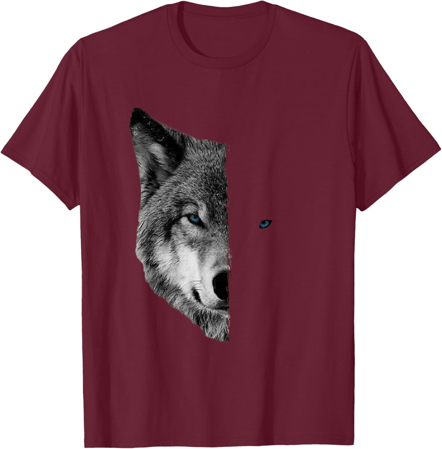 Wolf - Split Face Wolf Shirts Magical Wolves T-Shirt - T-Shirt | Maroon