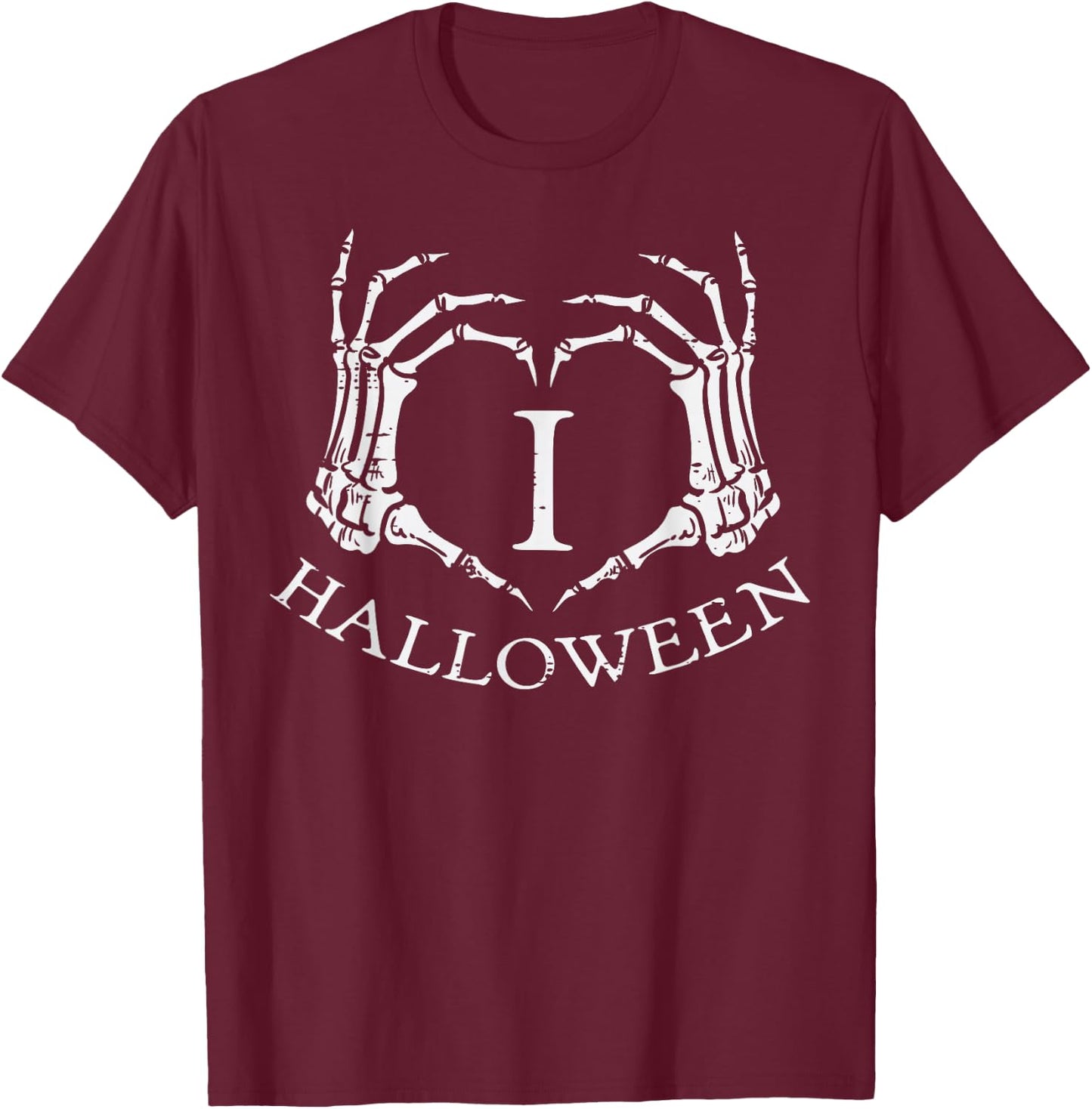 I Heart Love Halloween Skeleton Hand Costume Men Women Kids T-Shirt - T-Shirt | Maroon