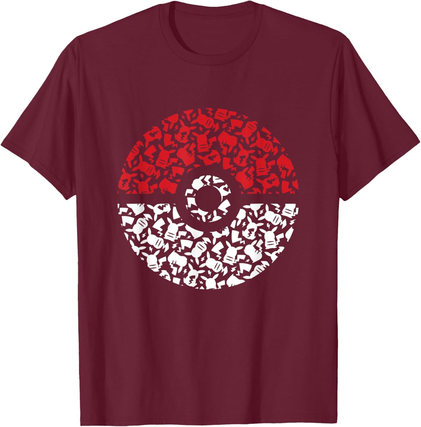 Pokemon Adult Pikachu Pokeball Pattern , Black, Small T-Shirt - T-Shirt | Maroon