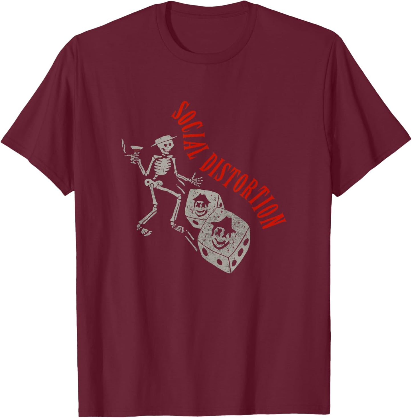 Official Social Distortion Skelly Dice T-Shirt - T-Shirt | Maroon