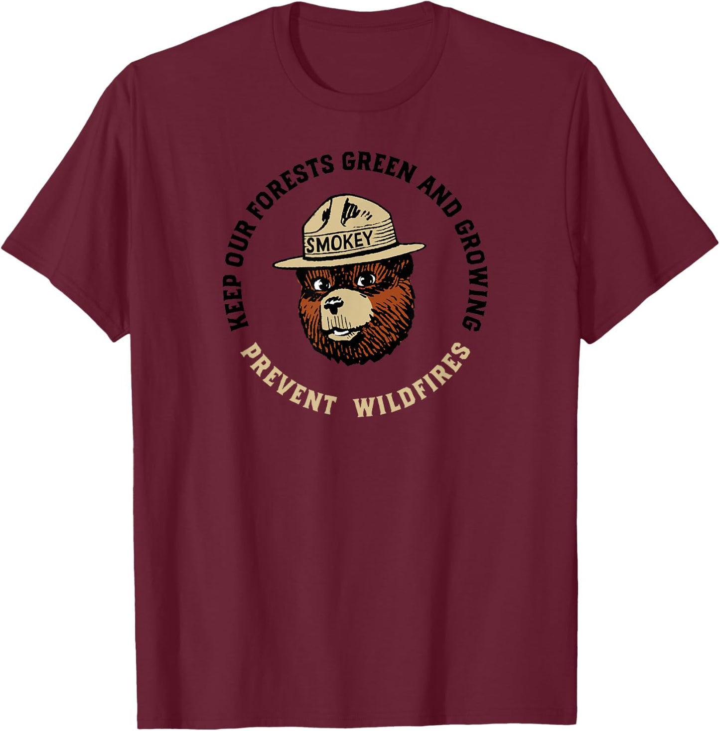 Smokey Bear Keep Our Forests Green & Growing! Vintage T-Shirt - T-Shirt | Maroon