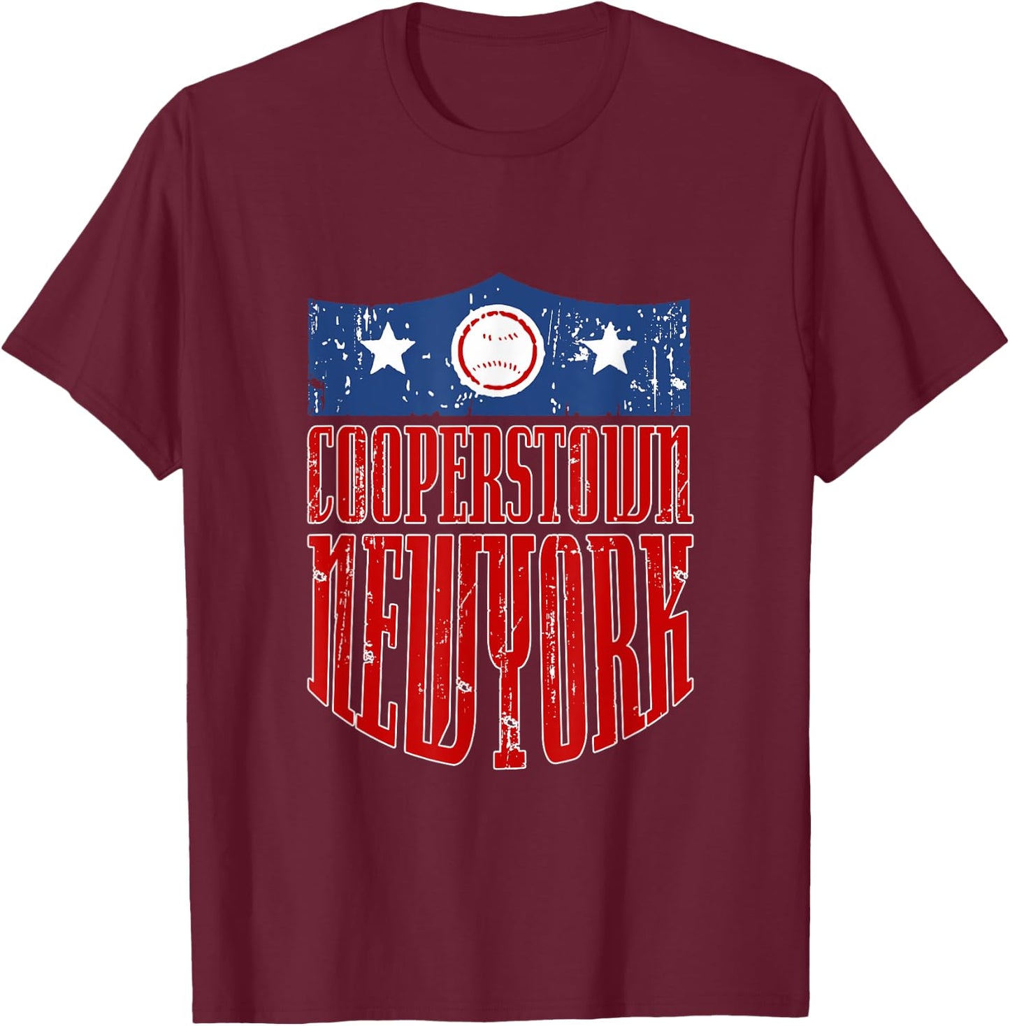 Vintage Grunge Style Baseball Town Cooperstown New York T-Shirt - T-Shirt | Maroon