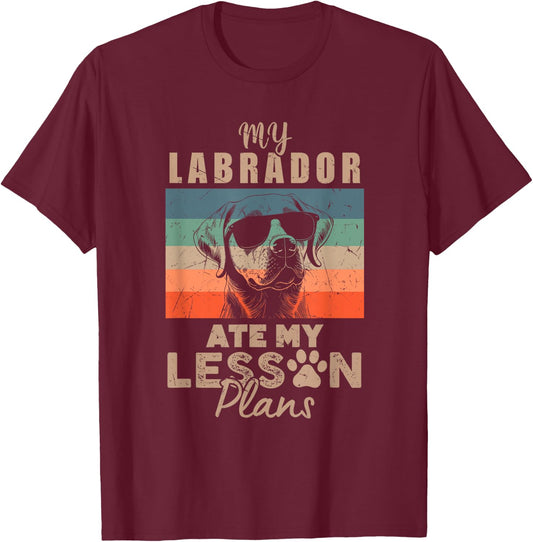 Labrador Ate My Lesson Plans Funny Teacher Gifts Dog Lover T-Shirt - T-Shirt | Maroon