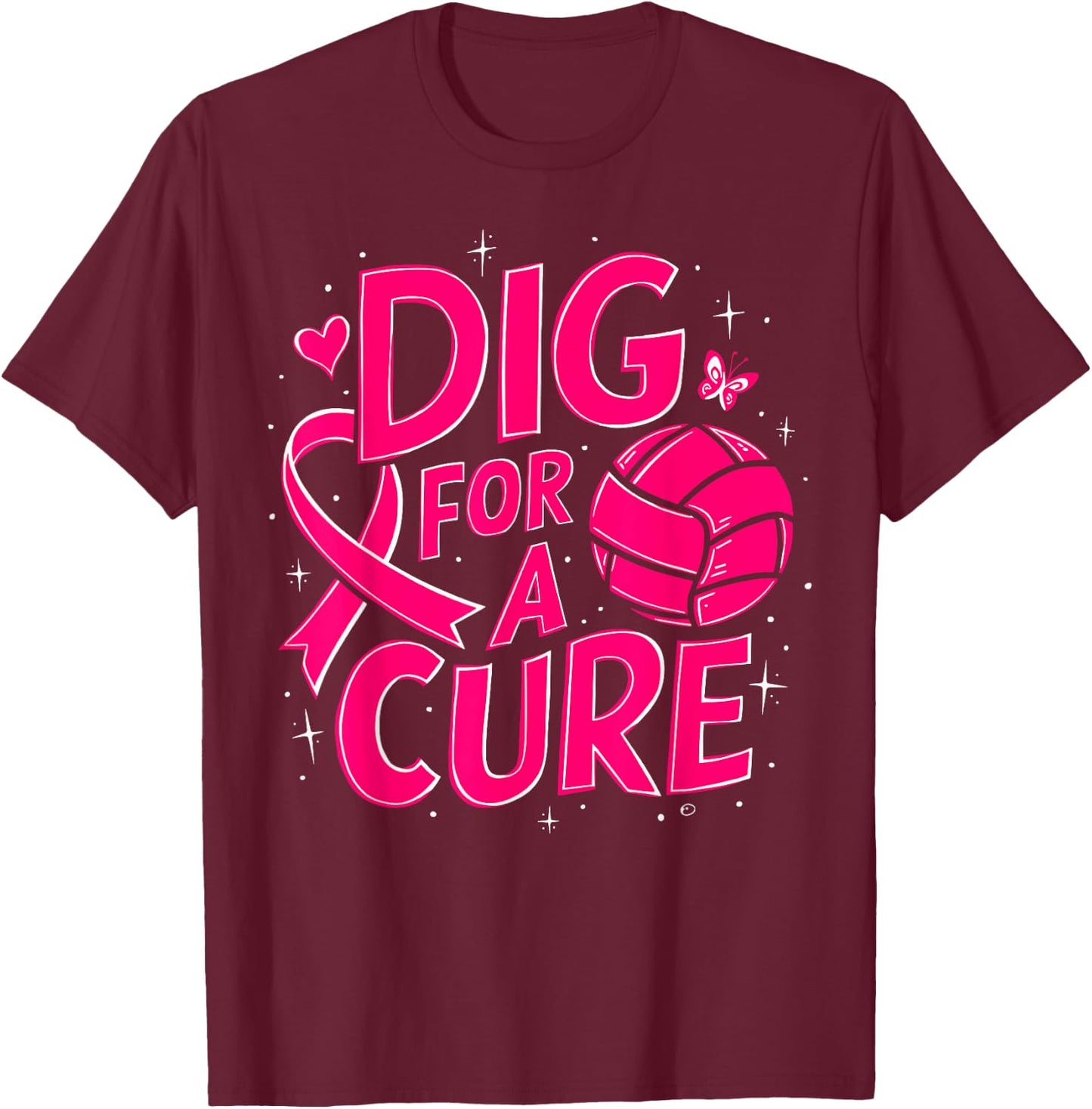 Dig For A Cure Breast Cancer Awareness Volleyball Pink T-Shirt - T-Shirt | Maroon