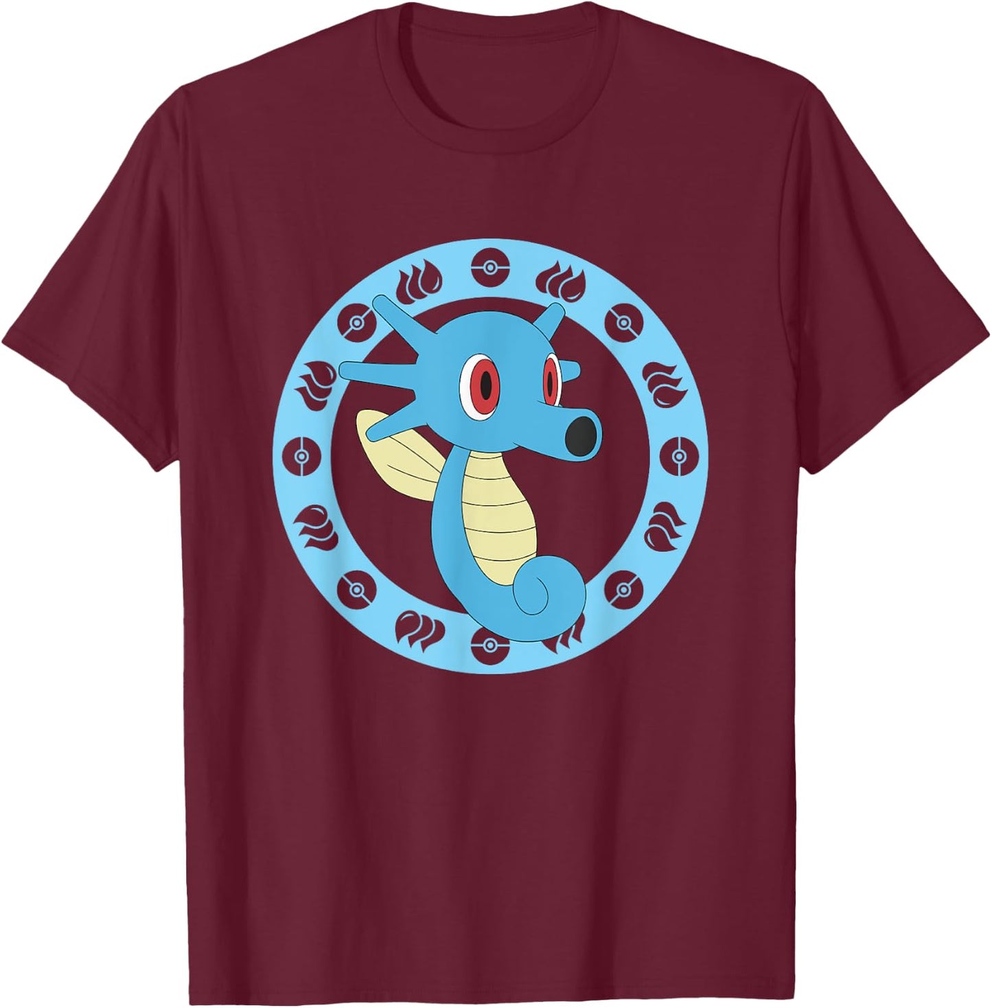 Pokémon Horsea Water Themed Cute Portrait T-Shirt - T-Shirt | Maroon