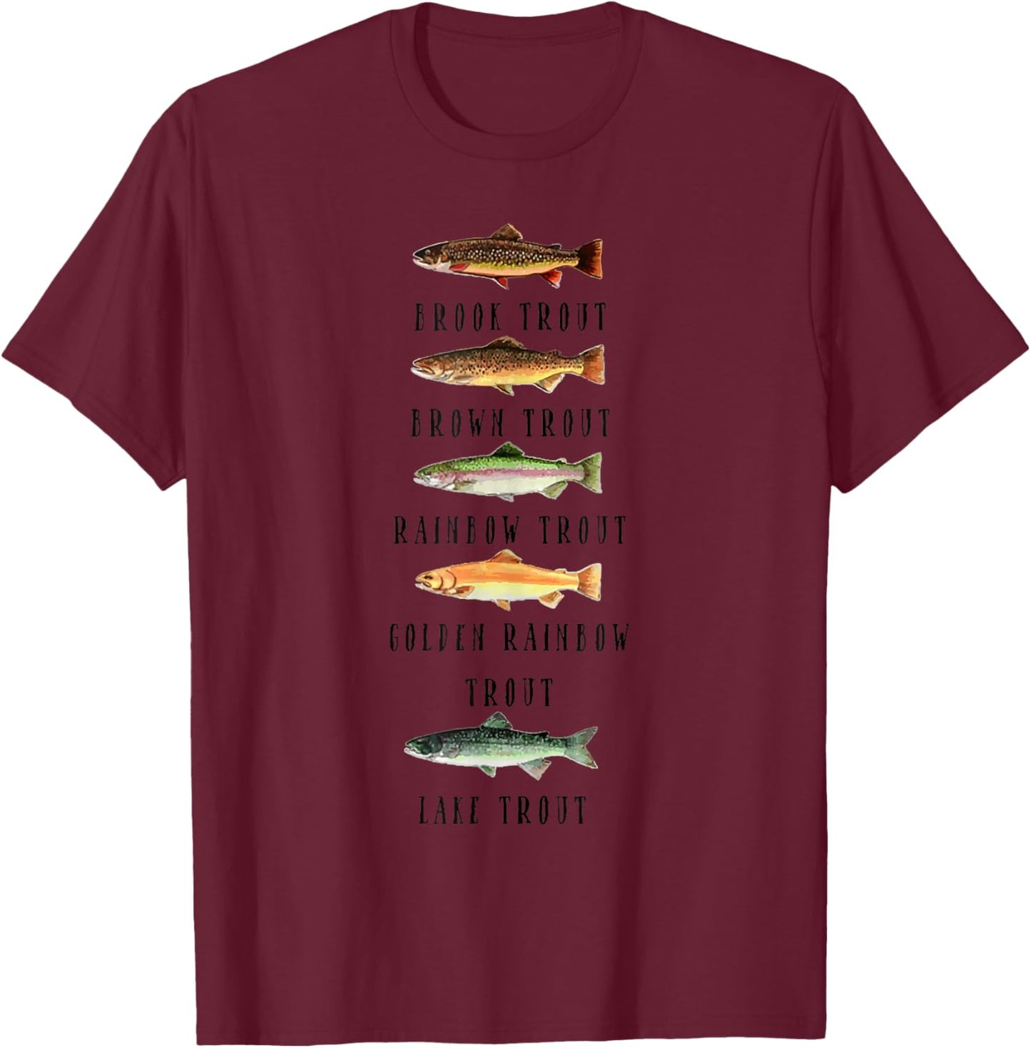 Types of Trout Fish Species Shirt Funny Trout Fishing Lover T-Shirt - T-Shirt | Maroon
