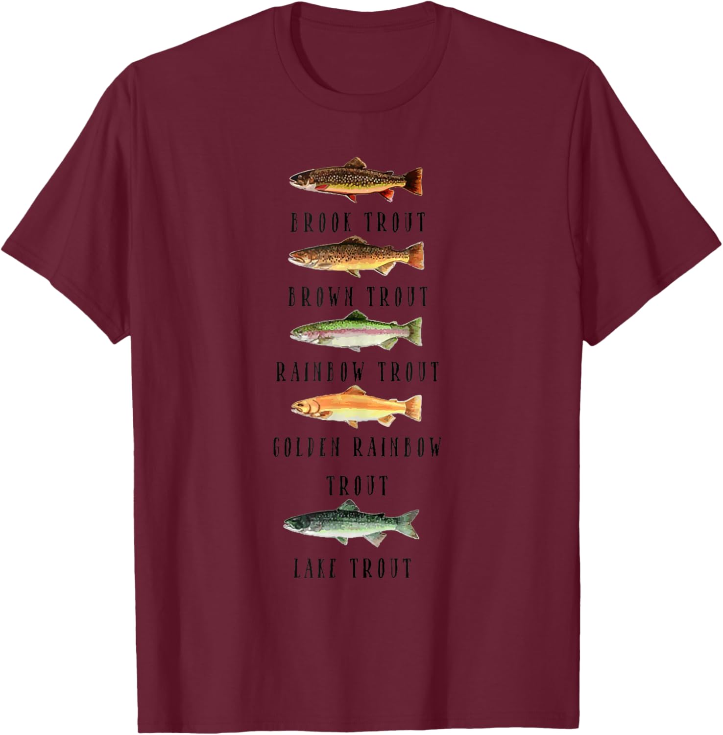 Types of Trout Fish Species Shirt Funny Trout Fishing Lover T-Shirt - T-Shirt | Maroon