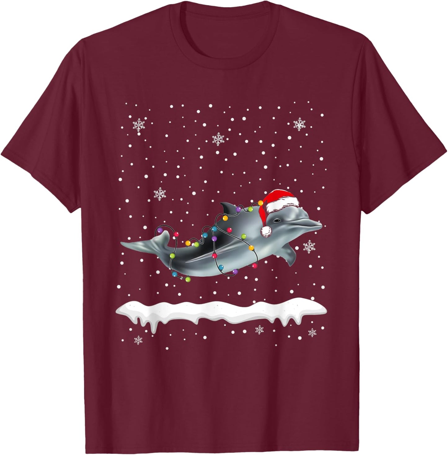 Funny Santa Dolphin Christmas Lights Animals Lover T-Shirt - T-Shirt | Maroon