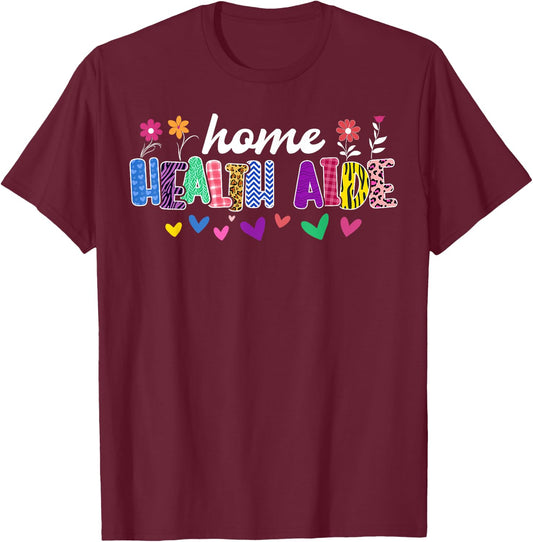 Home Health Aide Heart Leopard T-Shirt - T-Shirt | Maroon