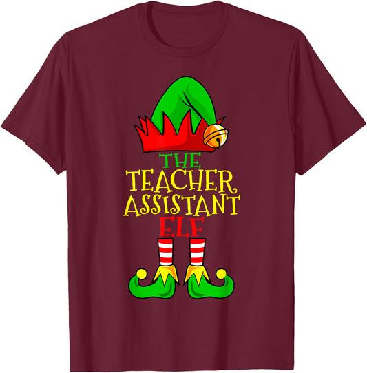 The Teacher Assistant Elf - Teaching Assistant Christmas T-Shirt - T-Shirt | Maroon