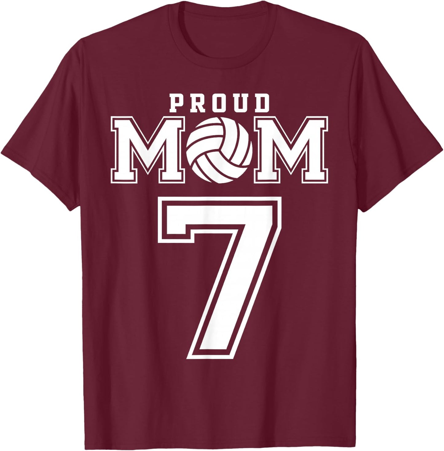 Custom Proud Volleyball Mom Number 7 Personalized Women T-Shirt - T-Shirt | Maroon