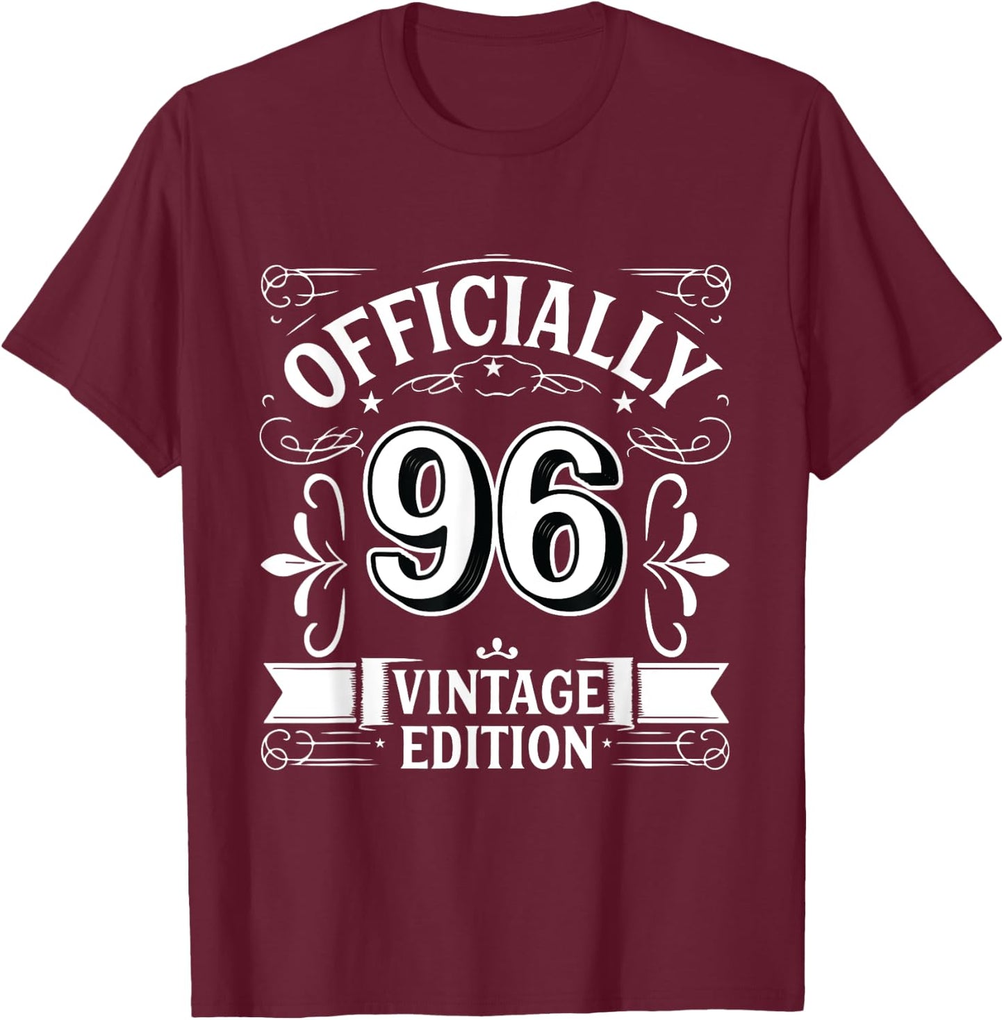 Officially 96 Year Old - Vintage Funny 96th Birthday T-Shirt - T-Shirt | Maroon