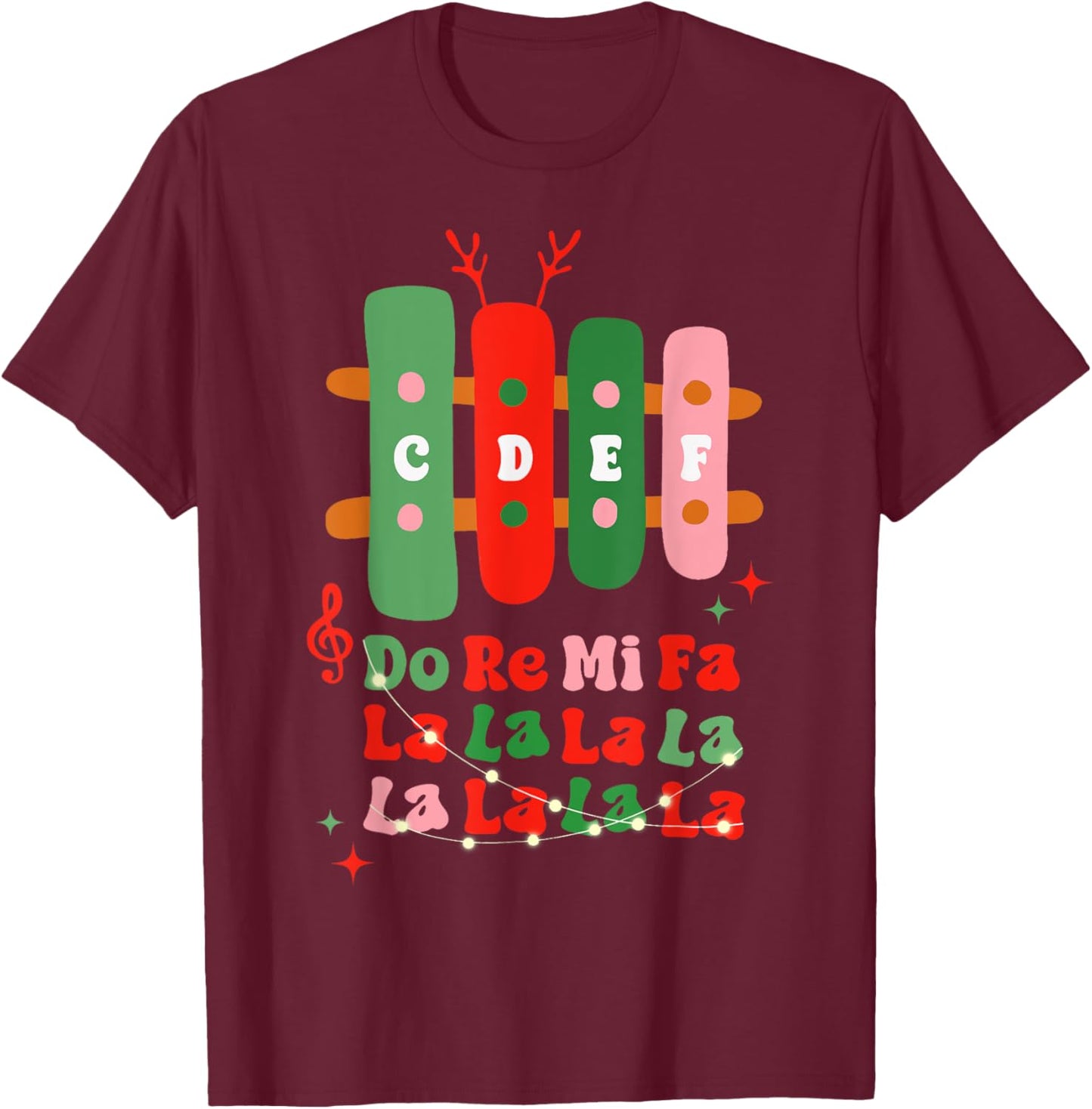 Groovy CDEF Do Re Mi Fa La La La La Music Teacher Christmas T-Shirt - T-Shirt | Maroon
