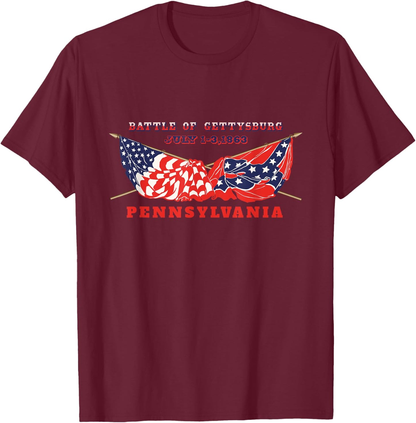 Vintage American Civil War Battle of Gettysburg Pennsylvania T-Shirt - T-Shirt | Maroon