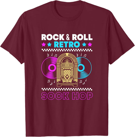 Rock And Roll Jukebox Music 50s Retro Sock Hop T-Shirt - T-Shirt | Maroon