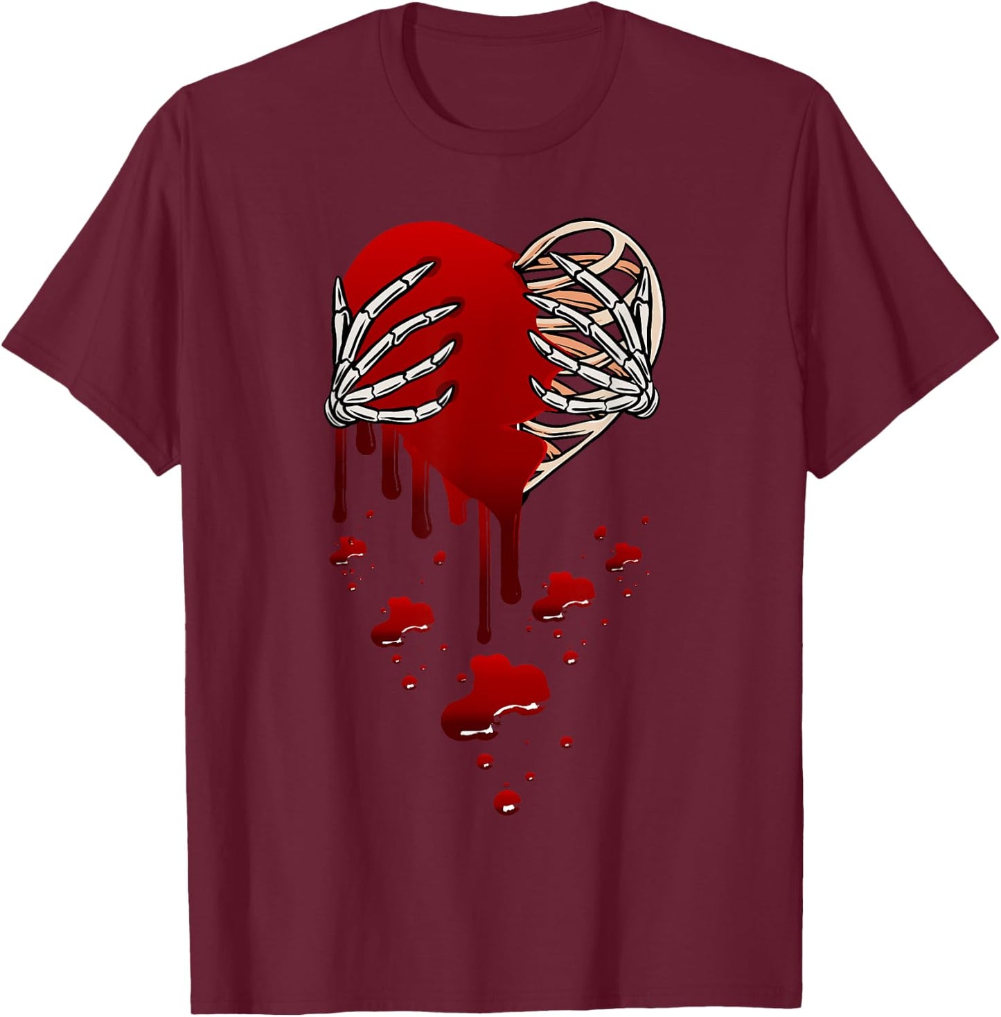 Crazy Love Skeleton Blood Injected Heart Valentine's Greeting T-Shirt - T-Shirt | Maroon