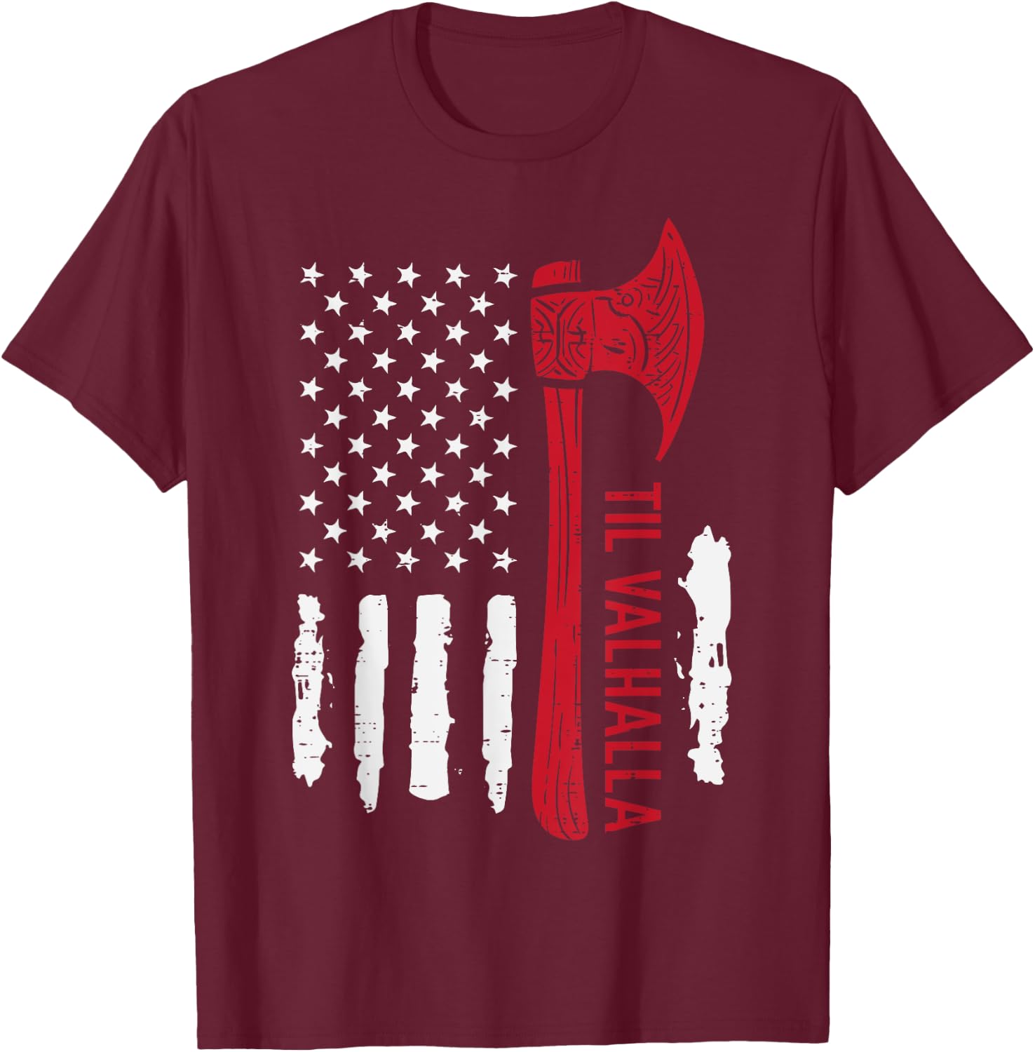 Viking Axe US Flag Til Valhalla Patriot Men Women Kids Boys T-Shirt - T-Shirt | Maroon