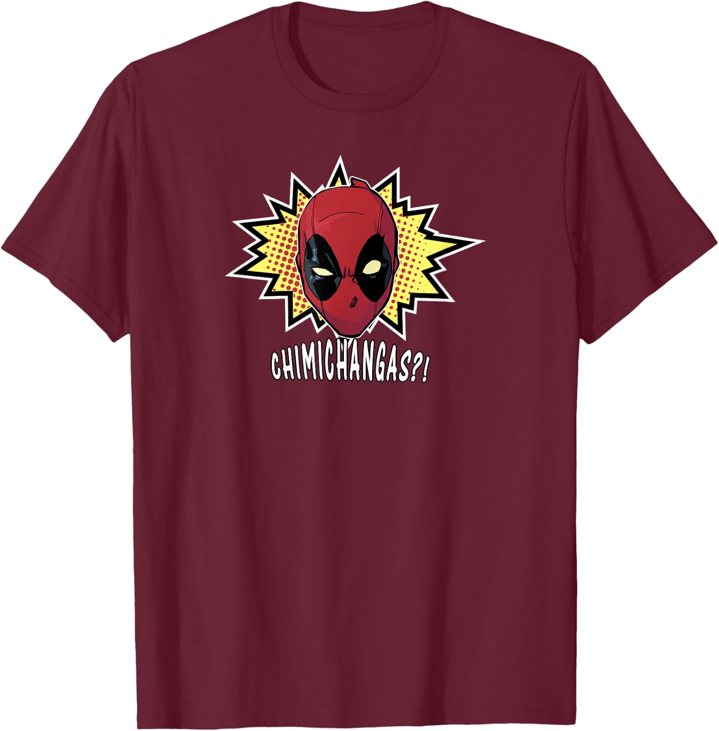 Marvel Deadpool Chimichangas Graphic Center Comic Logo T-Shirt - T-Shirt | Maroon