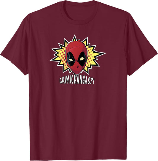 Marvel Deadpool Chimichangas Graphic Center Comic Logo T-Shirt - T-Shirt | Maroon
