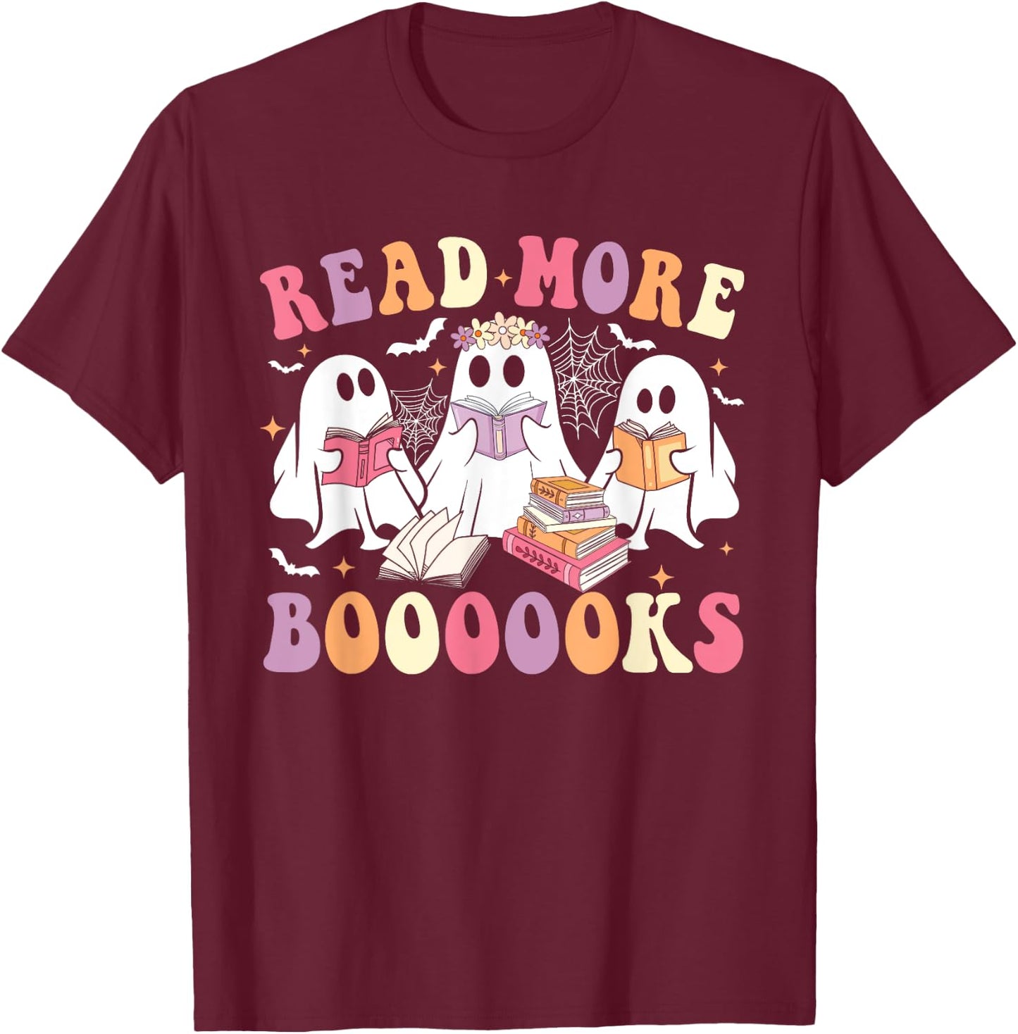 Cute Ghost Book Read More Books Funny Teachers Halloween T-Shirt - T-Shirt | Maroon