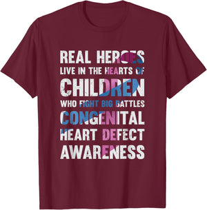 Congenital Heart Defect CHD Awareness Real Heroes T-Shirt - T-Shirt | Maroon