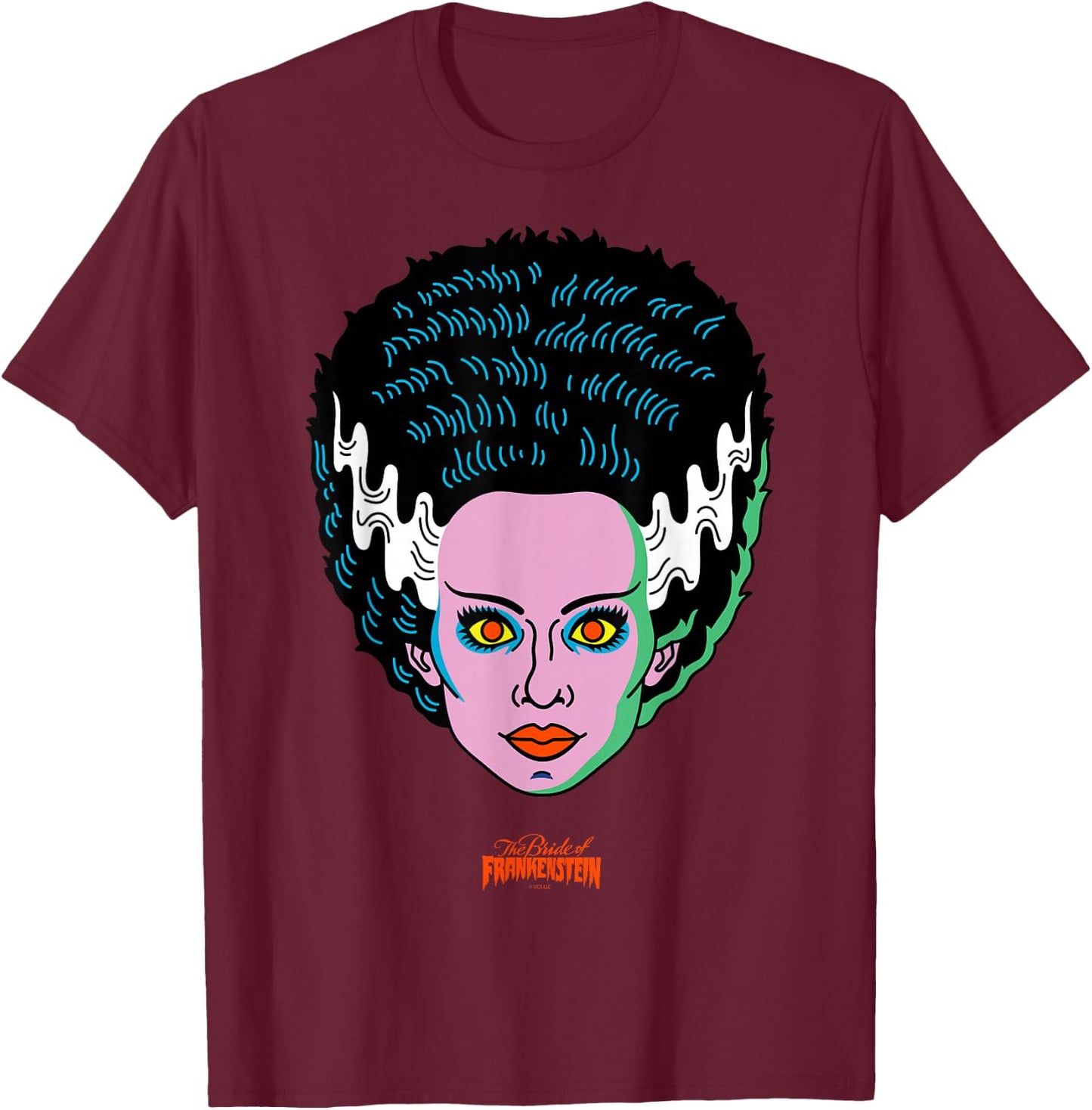 Universal Monsters Bride of Frankenstein Retro Big Face T-Shirt - T-Shirt | Maroon