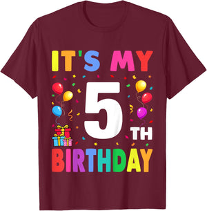 It's My 5th Birthday 5 Five Happy Birthday Boys or Girls T-Shirt - T-Shirt | Maroon