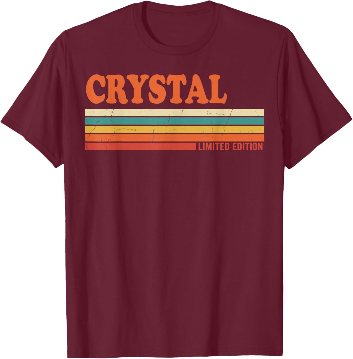 Crystal Retro Personalized First Name Vintage Stripes T-Shirt - T-Shirt | Maroon