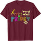 Funny cat lovers Happy Friday Cute Rainbow Graphic Women Kids T-Shirt - T-Shirt | Maroon