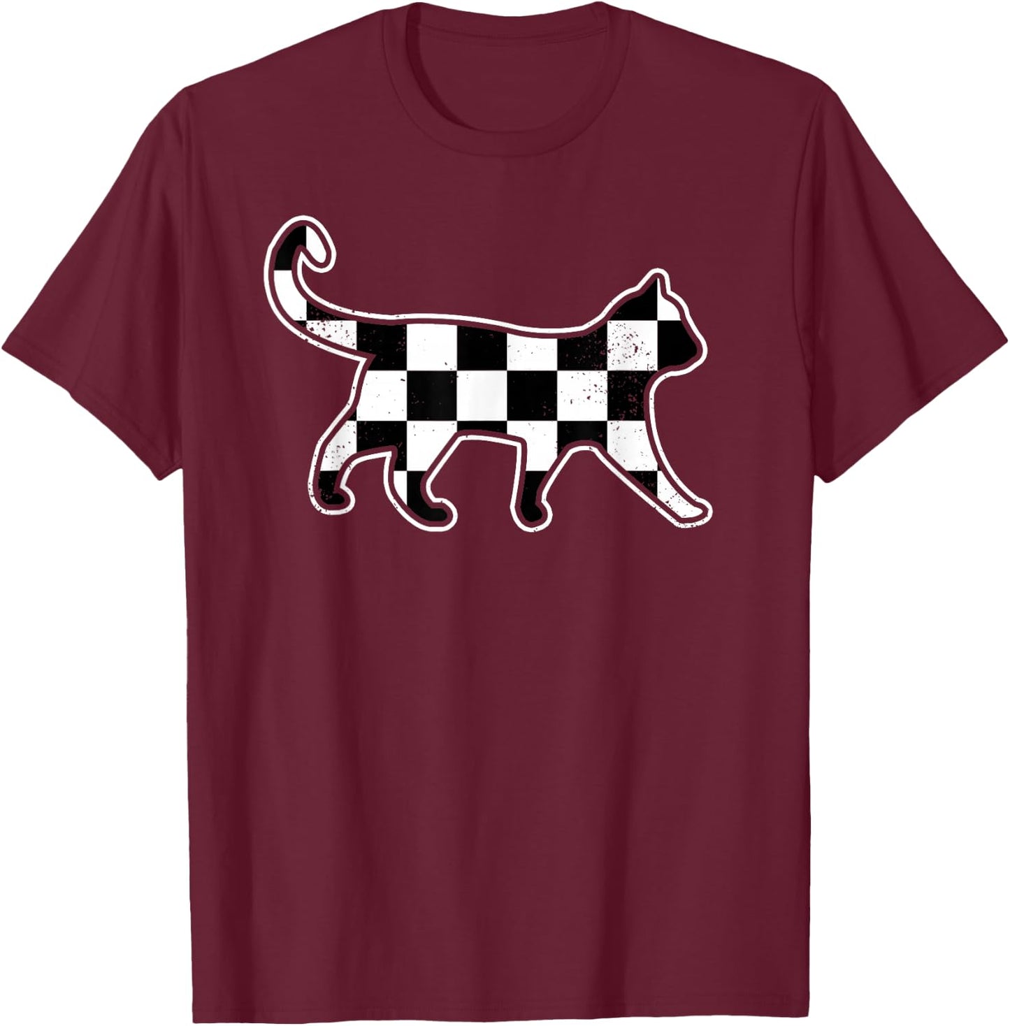 Checkered Cat Retro Race Car Flag Cat Owner Boys Kids T-Shirt - T-Shirt | Maroon