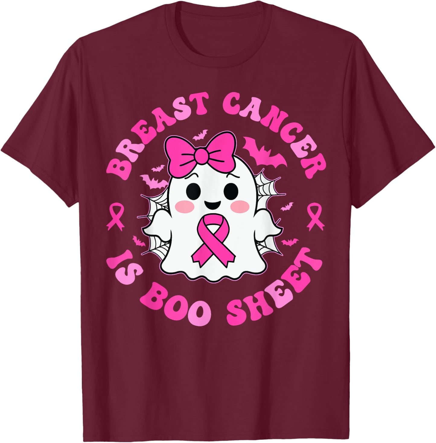 Groovy Breast Cancer is Boo Sheet Awareness Halloween Ghost T-Shirt - T-Shirt | Maroon