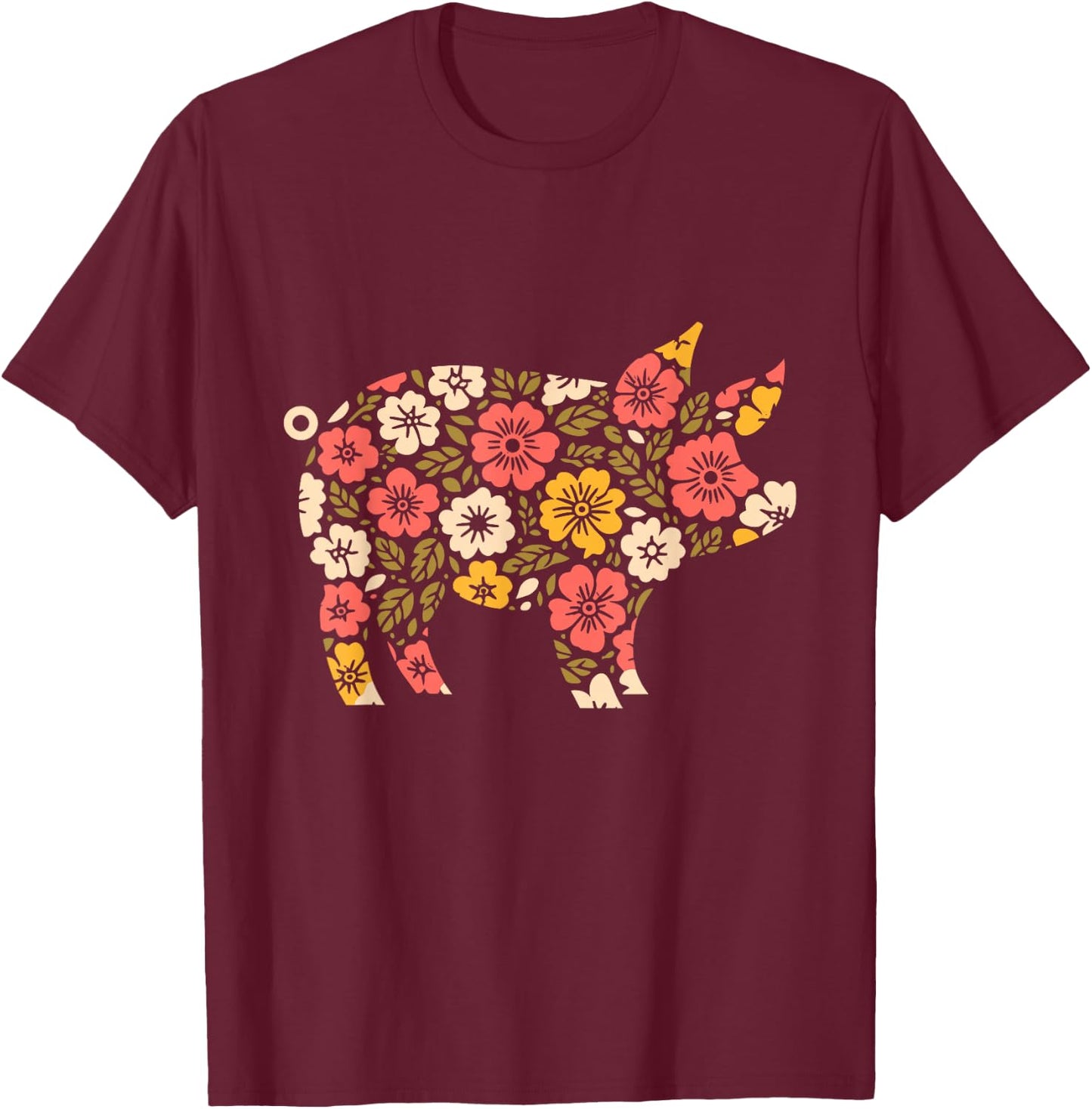 Floral Flower Pig Mom Grandma Mothers Day T-Shirt - T-Shirt | Maroon