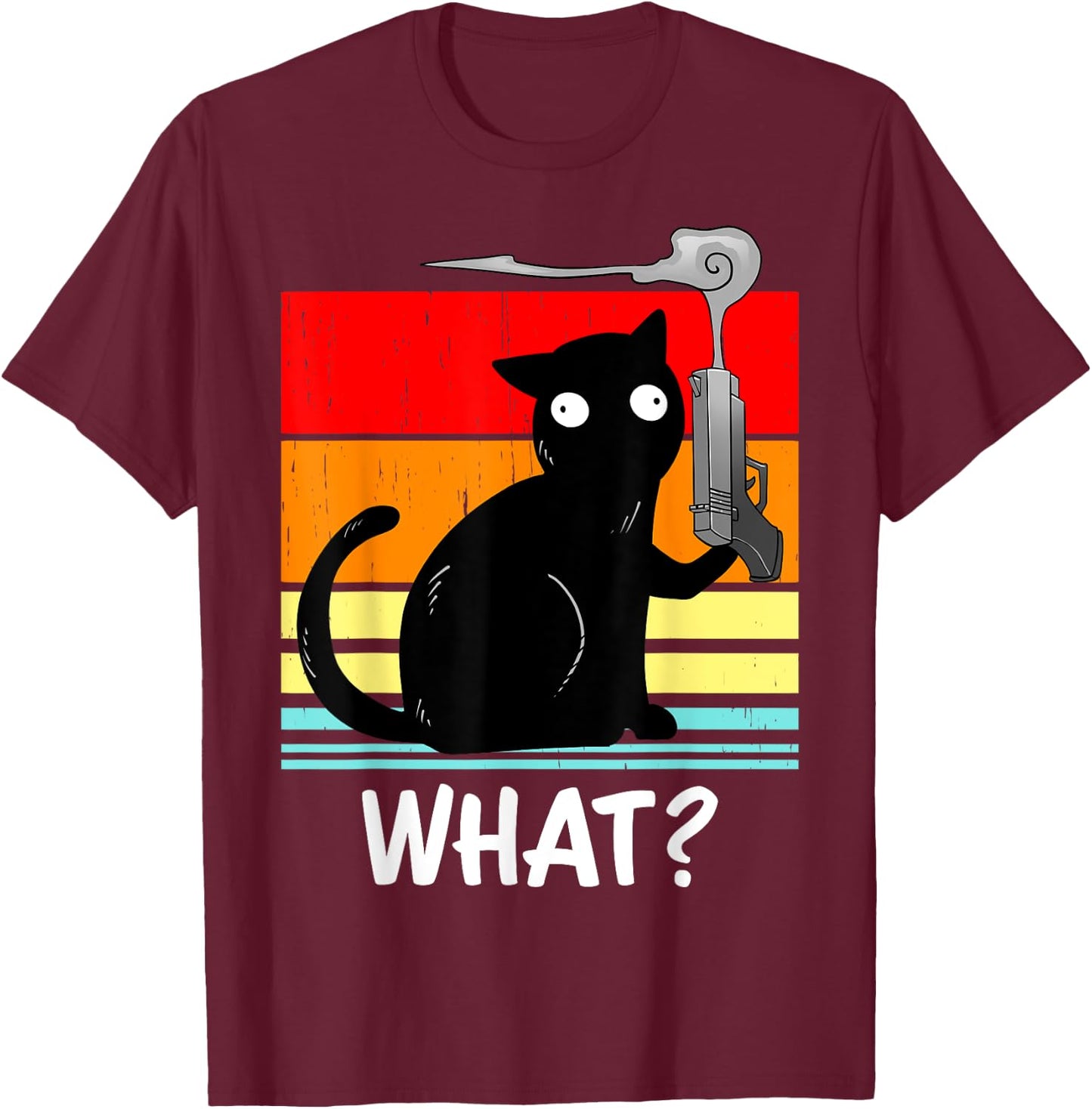 Cat What? Murderous Black Cat With Gun Halloween Costume T-Shirt - T-Shirt | Maroon