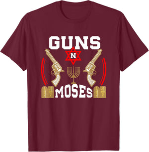 Guns N Moses Jewish Army Judaism Hebrew T-Shirt - T-Shirt | Maroon
