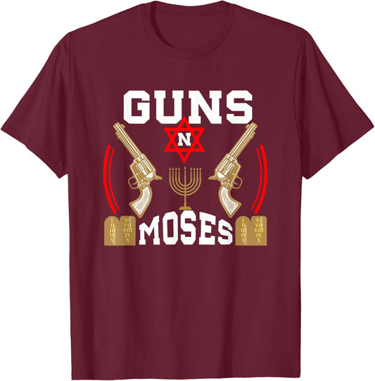 Guns N Moses Jewish Army Judaism Hebrew T-Shirt - T-Shirt | Maroon
