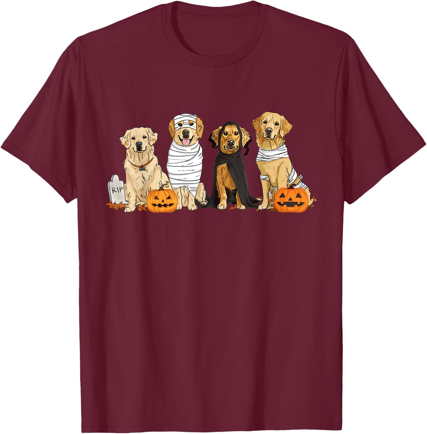 Golden Retriever Ghost Dog Halloween Golden Retriever Witch Men Women T-Shirt - T-Shirt | Maroon