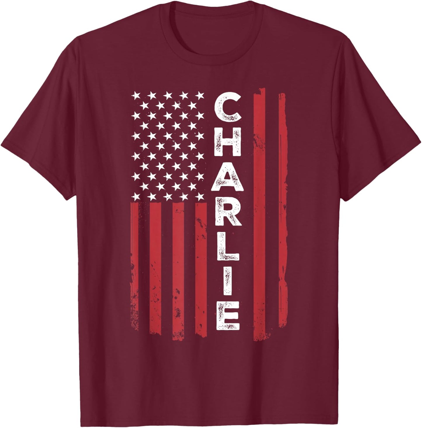 Charlie USA Flag American Flag Patriotic T-Shirt - T-Shirt | Maroon