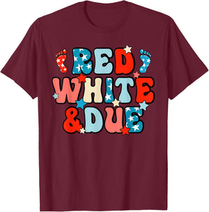 Red White And Due Pregnancy Announcement 4th Of July T-Shirt - T-Shirt | Maroon