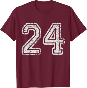 Team Jersey Uniforms Number 24 School Sports 24th Birthday T-Shirt - T-Shirt | Maroon