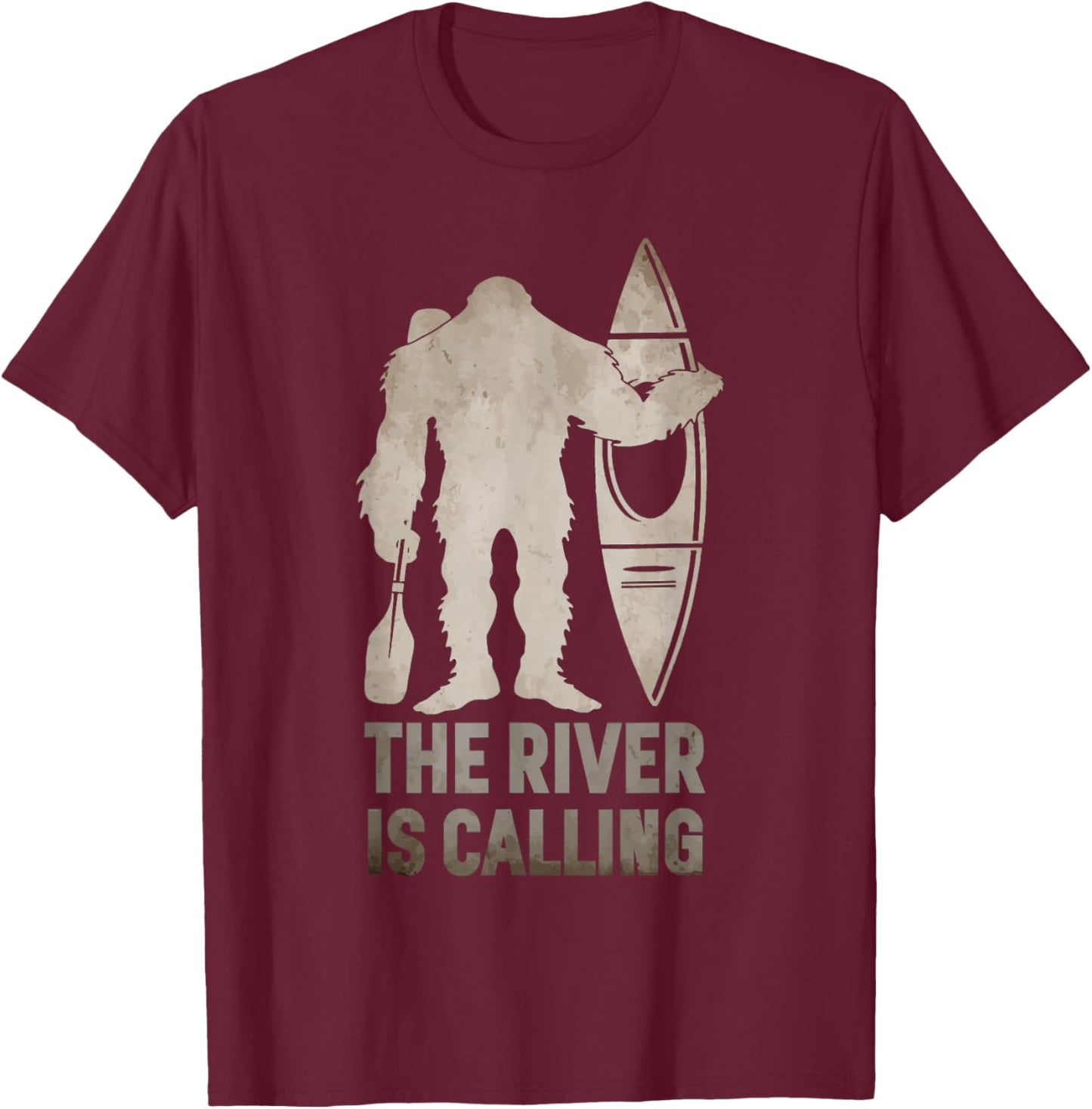 Bigfoot River Kayak | Sasquatch Camping Canoe Gift T-Shirt - T-Shirt | Maroon